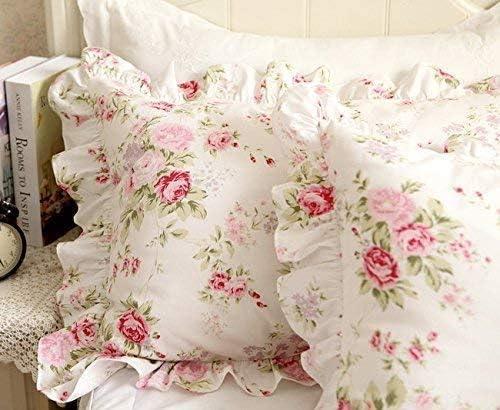 Pink Floral Cotton Ruffled Standard Pillowcases