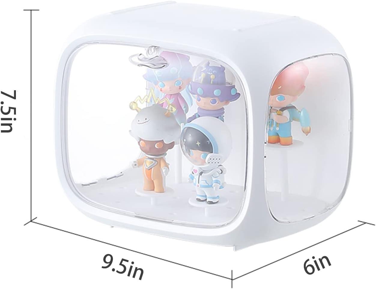 Aippl Display case for Figures with Light Adjustable Display Stand Clear Acrylic Display Box with Door Dust and Moisture Proof Suitable for Lego Collectibles Action Figures Pop Mart