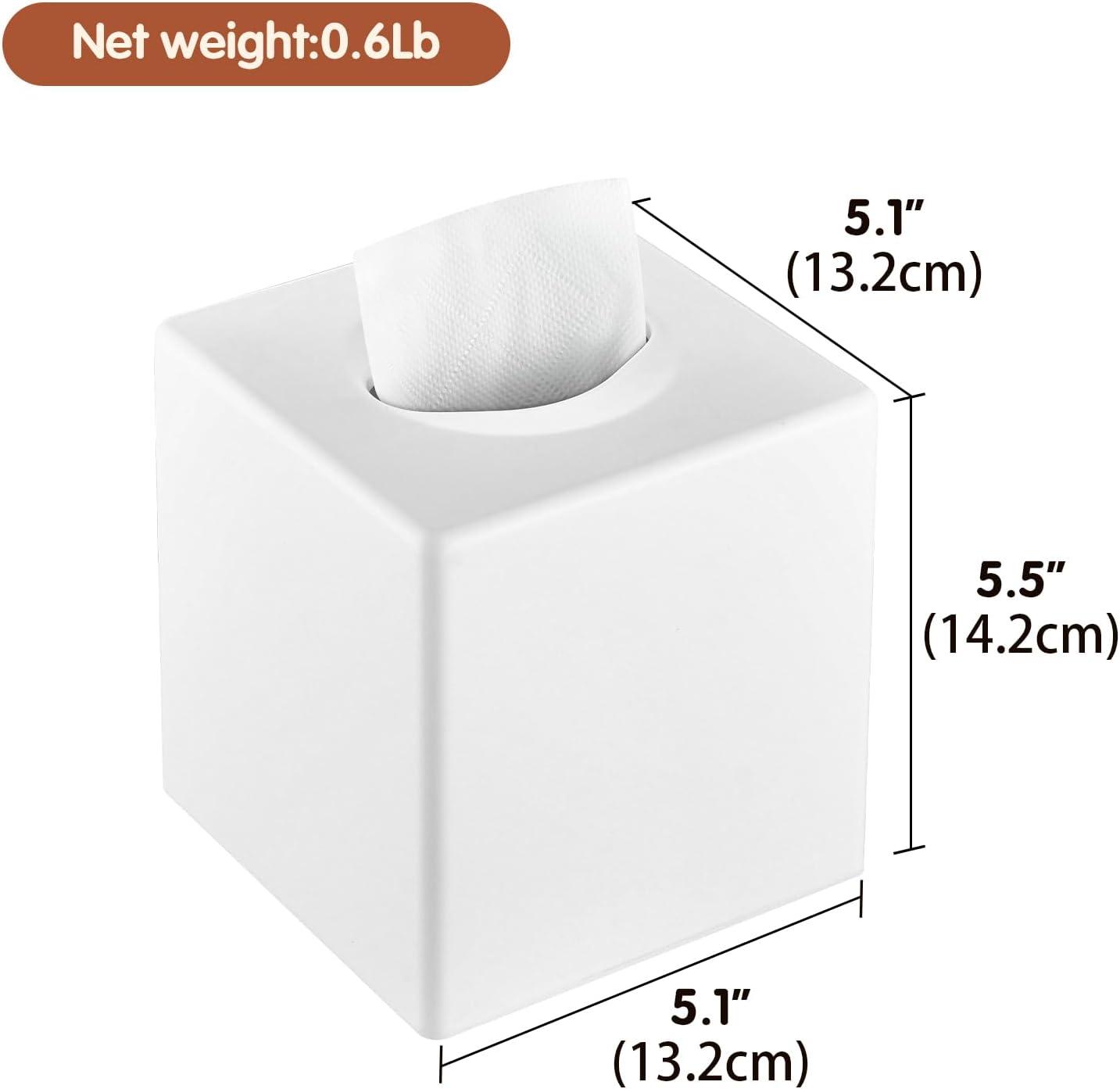 White Tissue Box Cover Square - Plastic Facial Tissue Box Holder - Decorative Cube Tissue Holder Dispenser Fits Any Vanity Countertop, Bedroom Dresser, Office, Bathroom Decor C33
