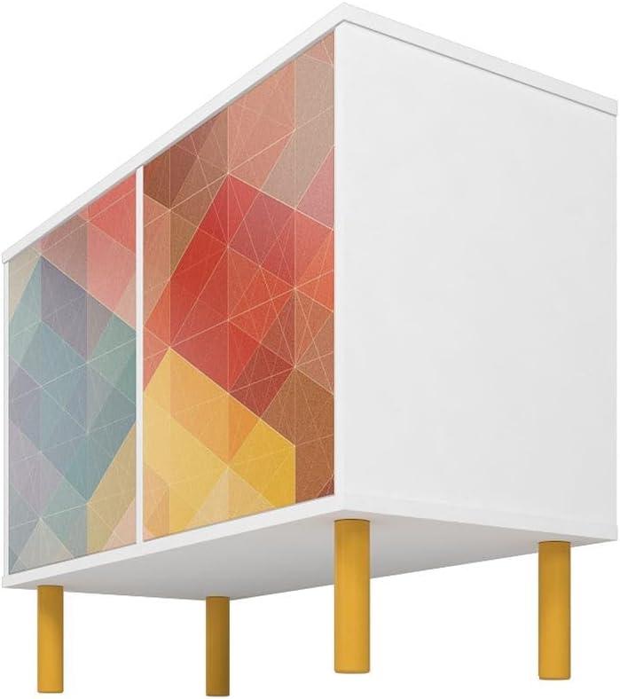 Retro Accent Cabinet from Engineered Wood in White & Multi Color Red Yellow Blue