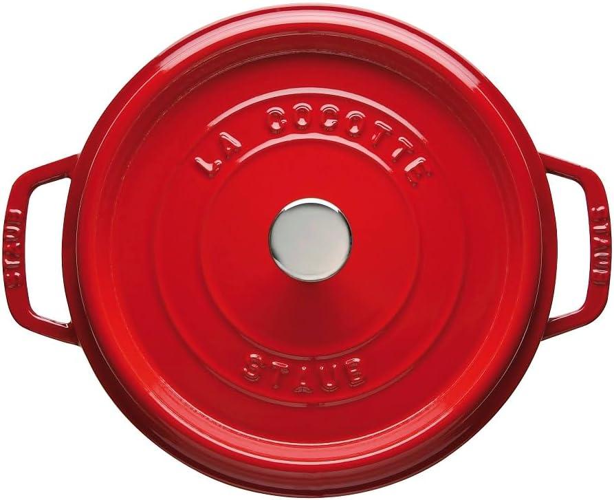 Staub Cast Iron Round Cocotte, Dutch Oven, 7-quart, serves 7-8, Made in France, Cherry