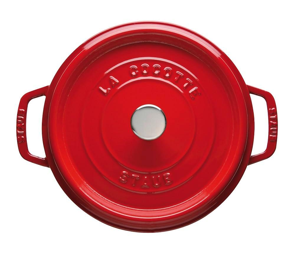 Staub Cast Iron Round Cocotte, Dutch Oven, 7-quart, serves 7-8, Made in France, Cherry