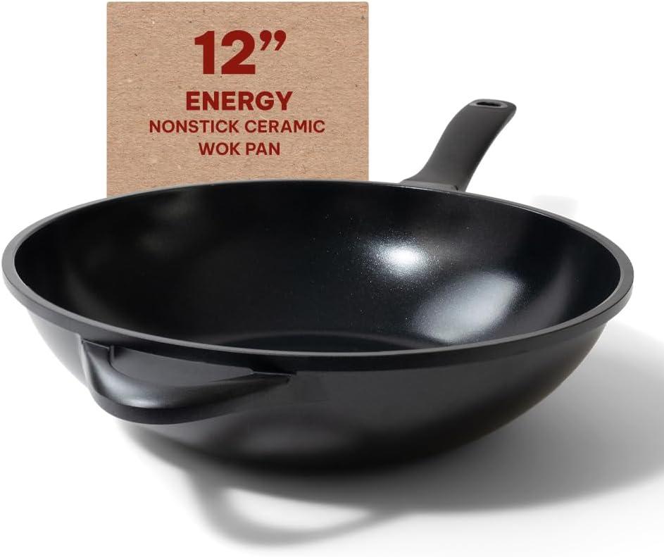 Alva Energy Nonstick Ceramic Wok Pan Skillet Non Toxic Pre-Seasoned Kitchen Cookware 12"