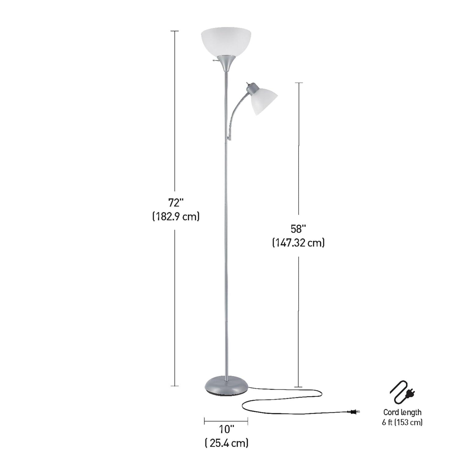 Globe Electric Delilah 72" Silver Torchiere Floor Lamp with Reading Light