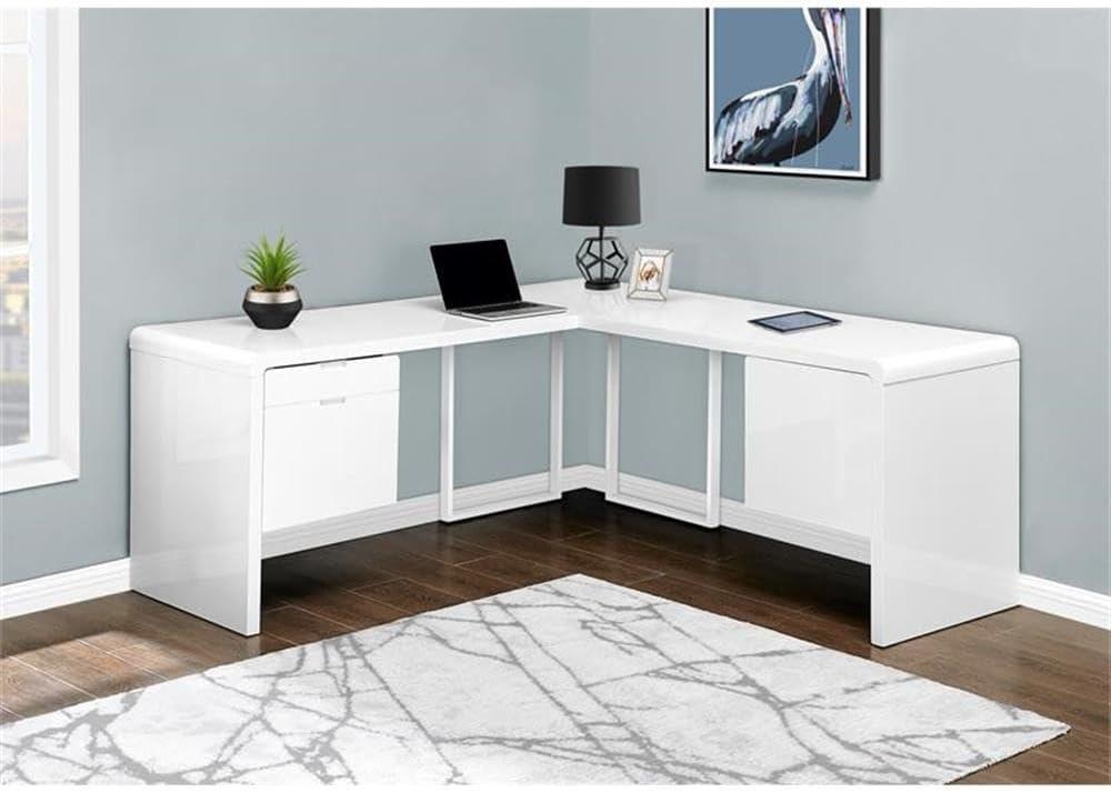 Monarch Specialties Computer Desk, Corner, 72"L, L Shape, Work, Laptop, Glossy White Laminate