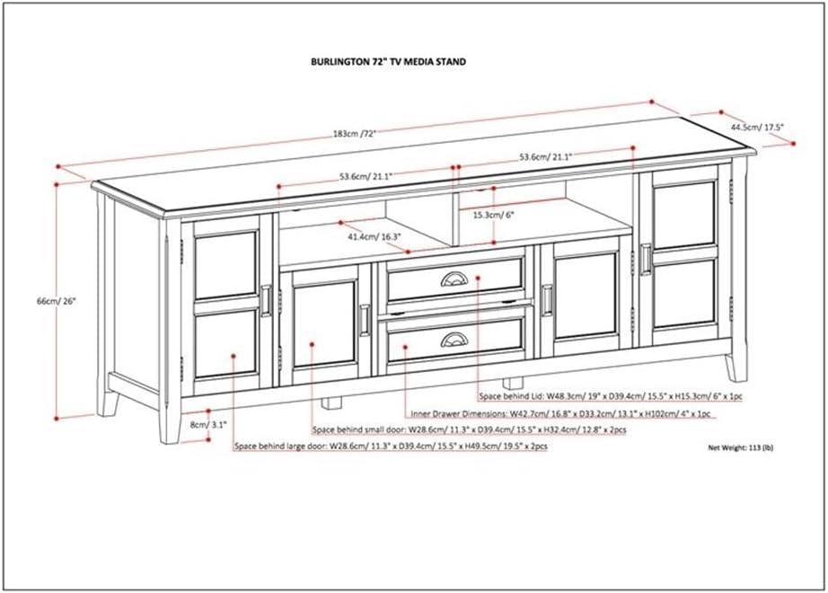 Simpli Home Burlington 72"W Solid Wood TV Stand for TVs up to 80" with 4 Cabinets