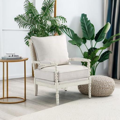 OSP Home Furnishings Kaylee Spindle Chair Linen: Mid-Century Modern Accent, Removable Cushions