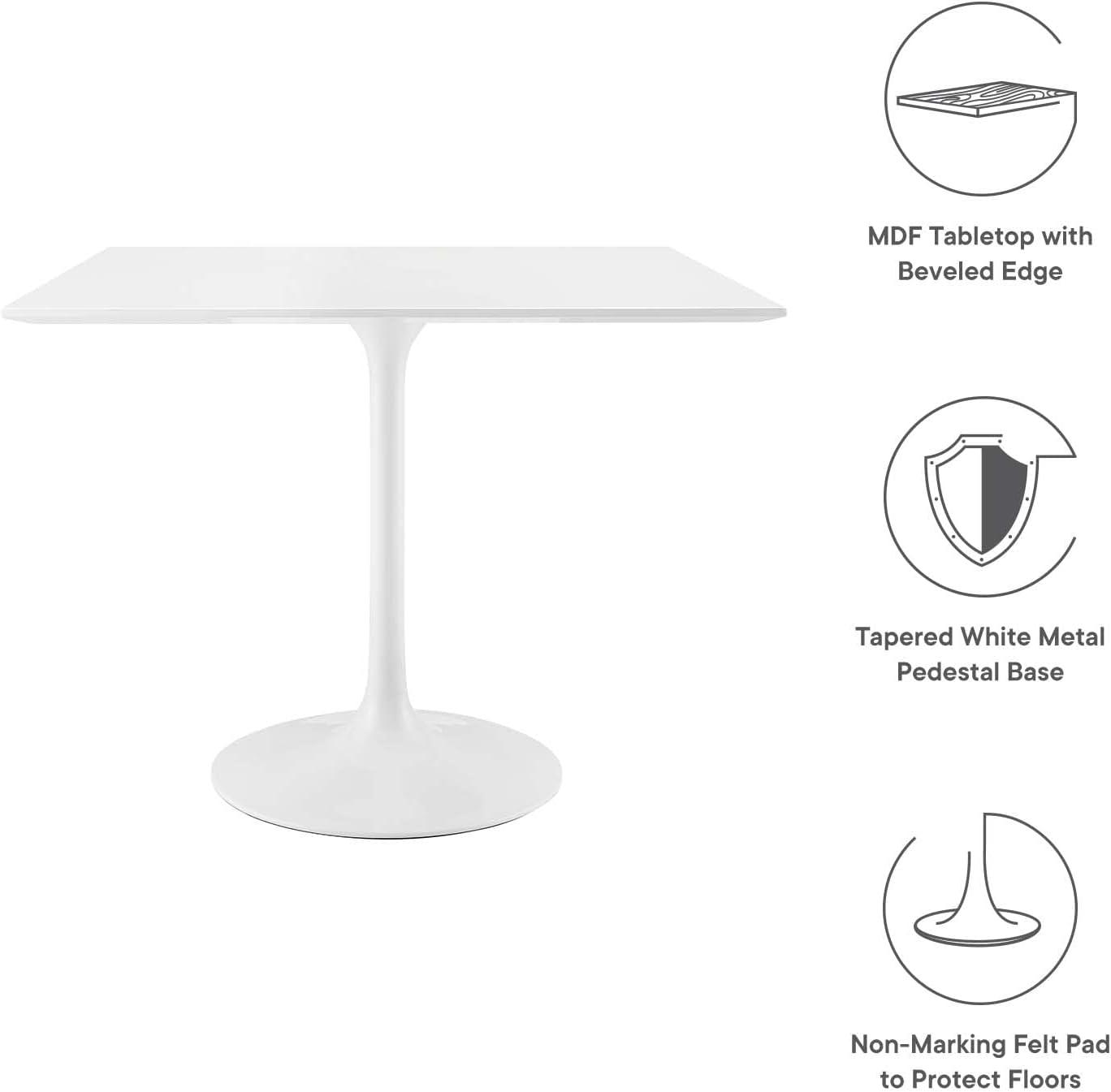 Modway Lippa 35.5" Square Modern Wood Top Dining Table in White