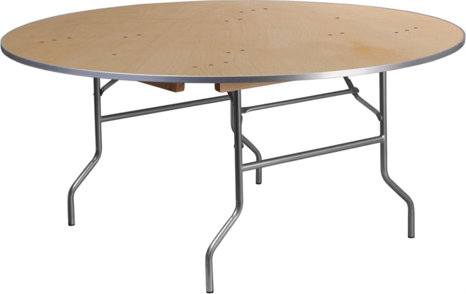 Marcott Round Heavy Duty Birchwood Folding Banquet Table with Metal Edges