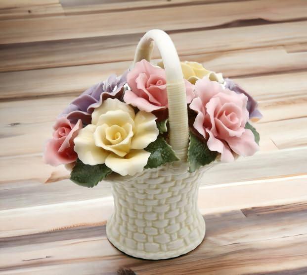 Kevins Gift Shoppe Ceramic Rose Flowers Basket Figurine