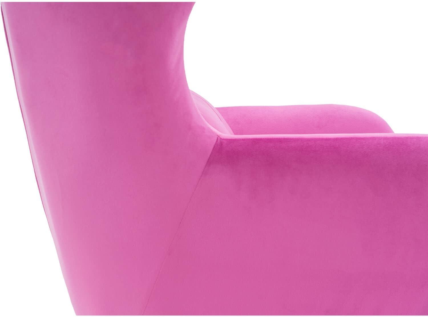 Critter Sitters Wingback Accent Chair with Pillow Faux Velvet with Wooden Legs , Pink