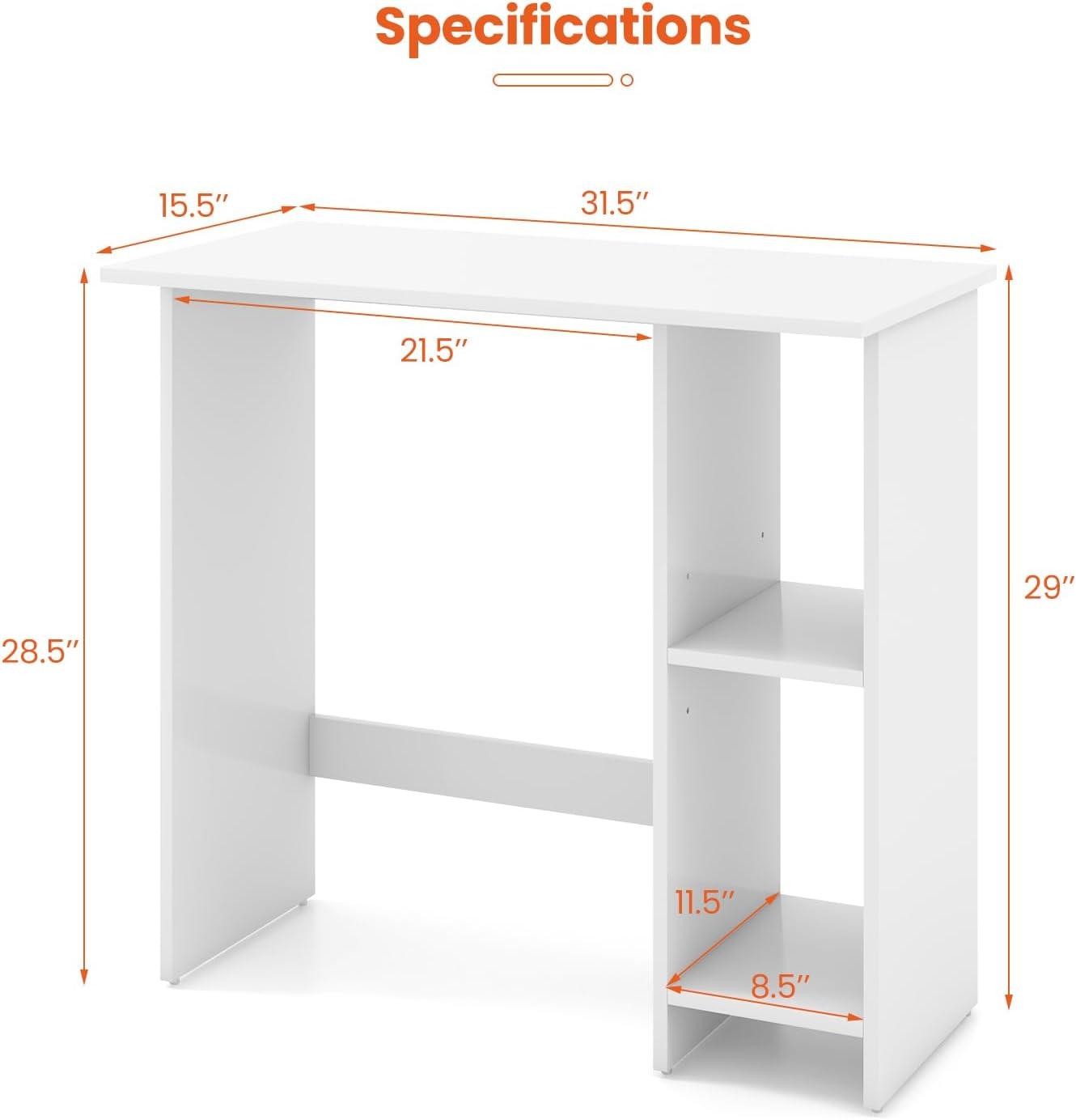 Giantex Small White Desk, Compact Study Writing Desk with 3-Position Adjustable Shelf, Anti-Toppling Kit, Modern PC Laptop Table, Home Office Computer Workstation for Small Space Bedroom Dorm