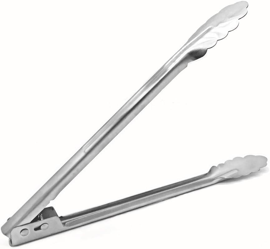 12-Inch Polished Stainless Steel Locking Kitchen Tongs