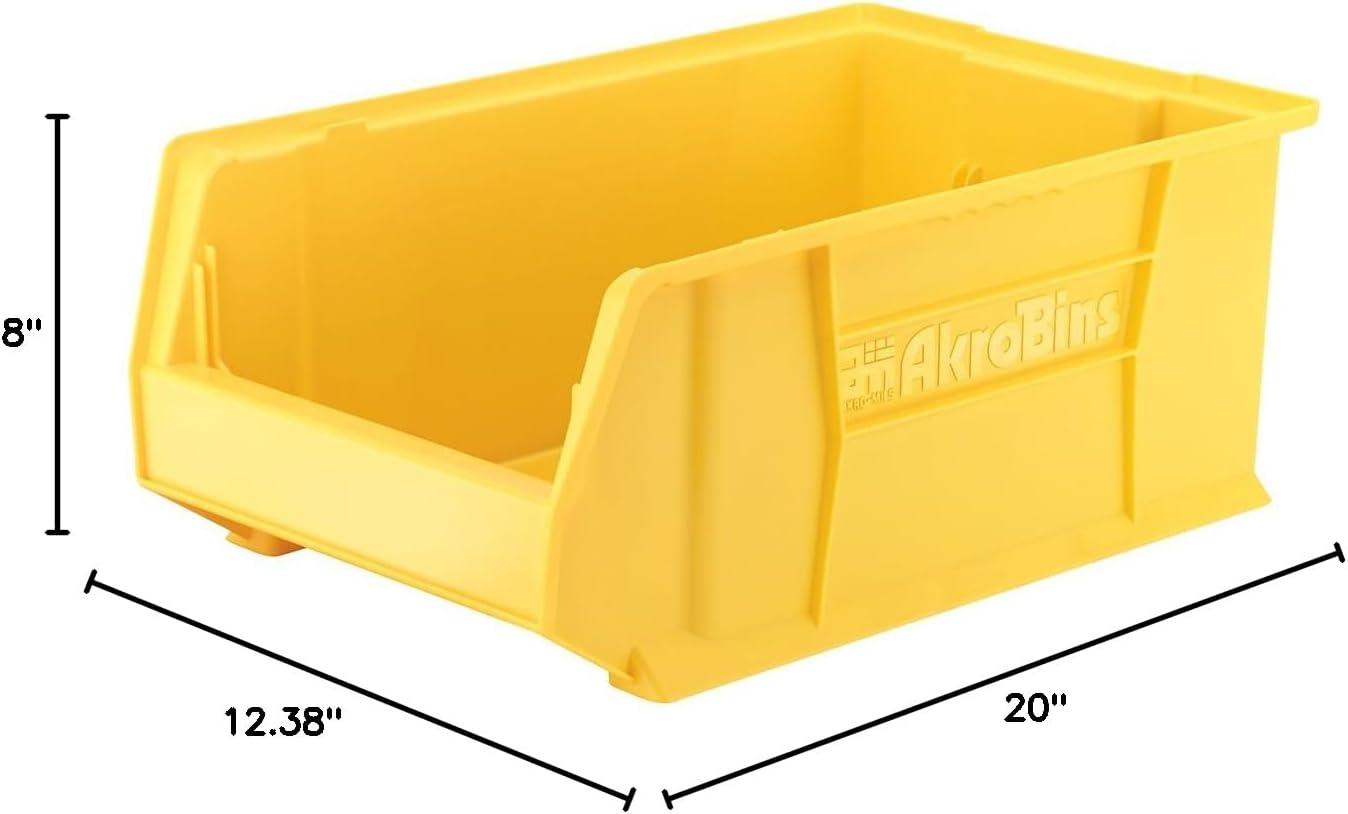 Yellow Stackable Plastic Storage Bin with Rear Handle, 20-Inch