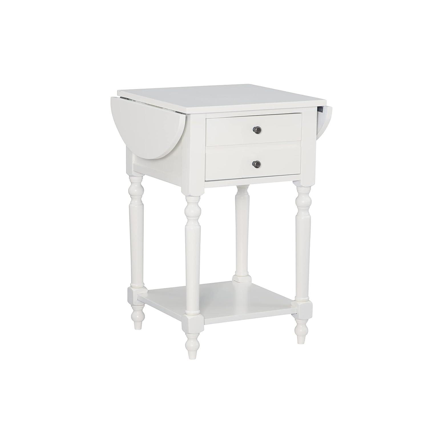 Powell Shiloh Single Drawer Indoor End Table with Shelf and Dropleaf, 24" Tall, White