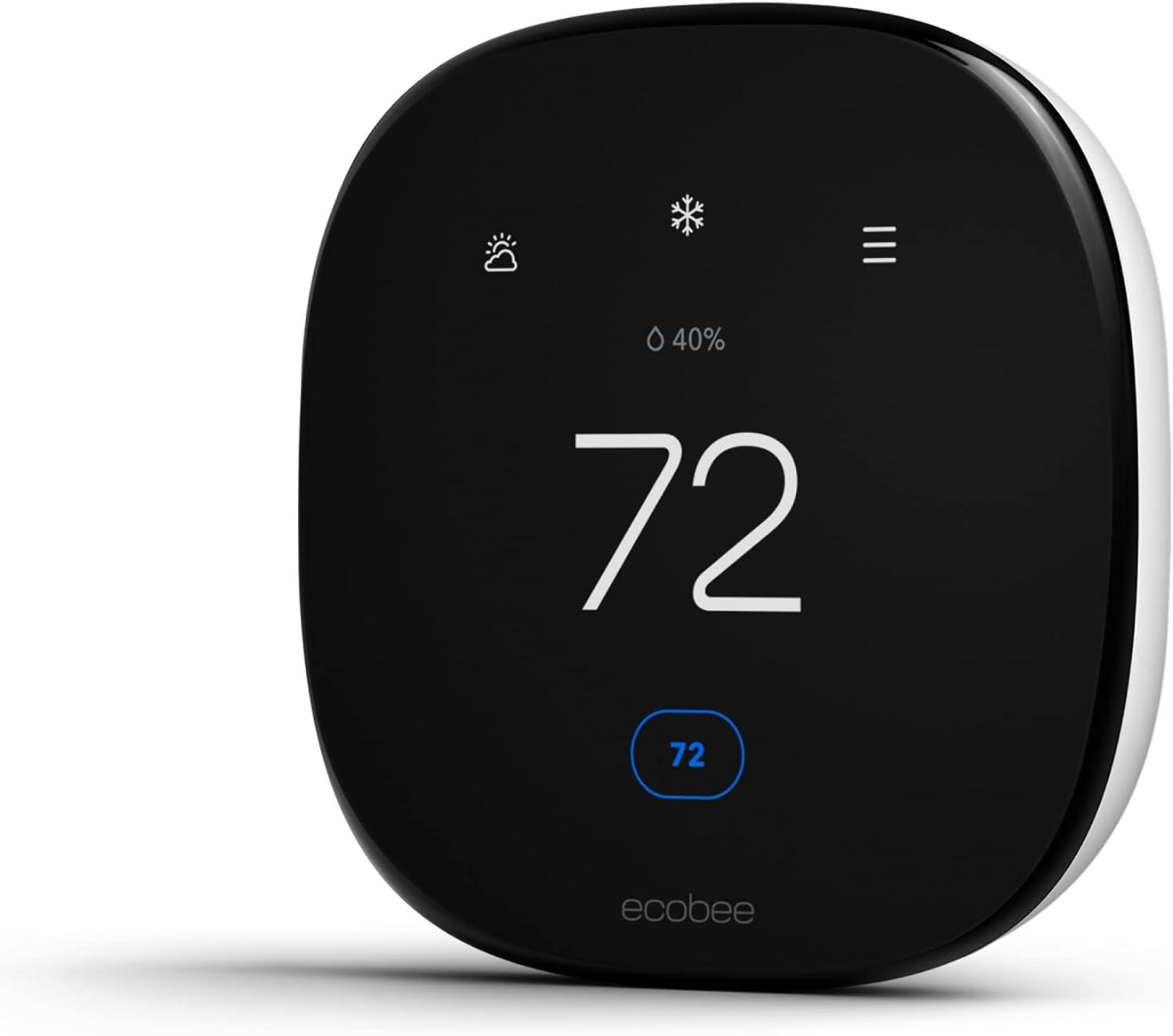 Black Square Smart Touchscreen Thermostat with WiFi and Voice Control