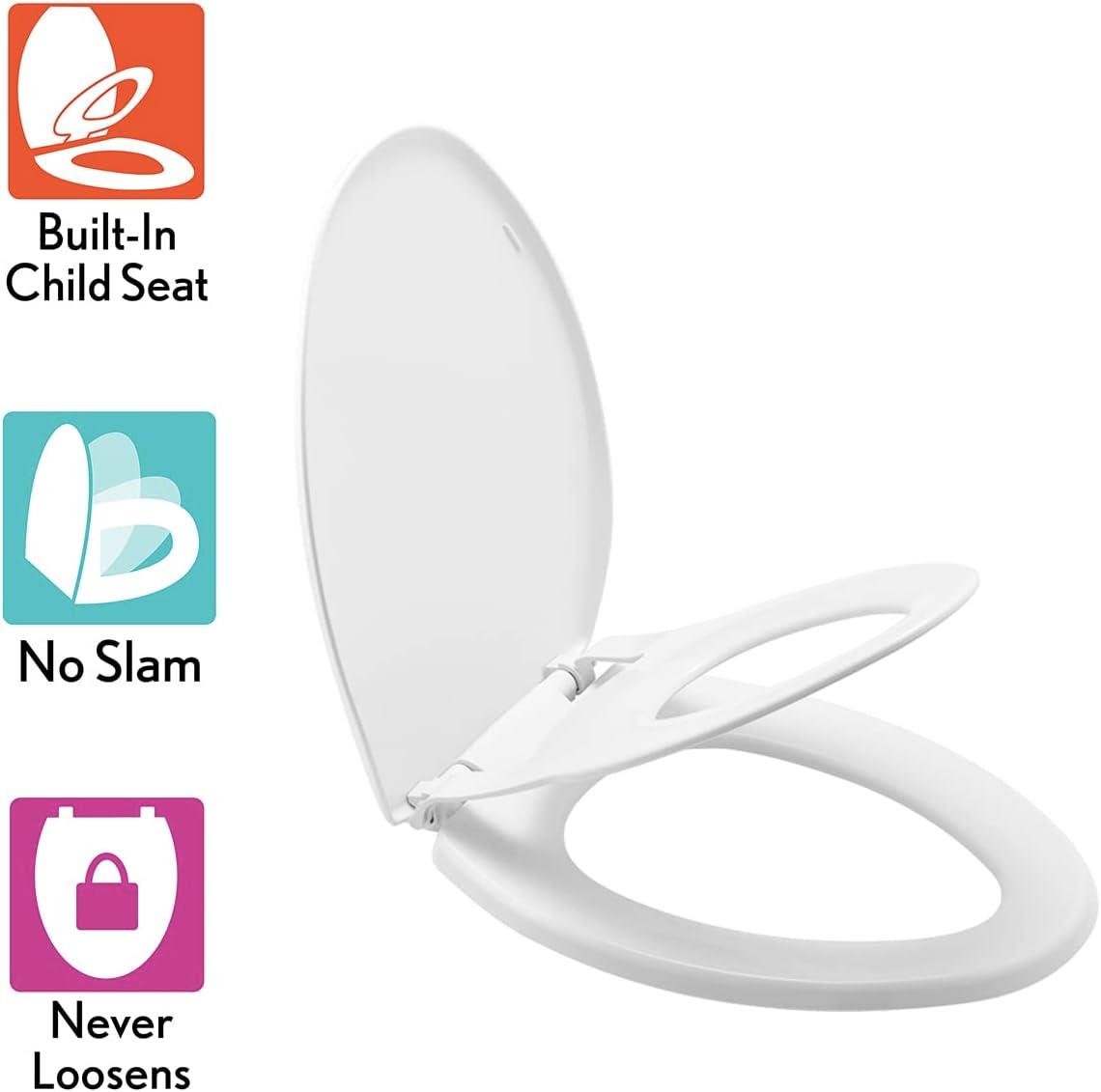 Little2Big Toilet Seat with Built-In Potty Training Seat, Slow Close, Easy Install, Elongated, White