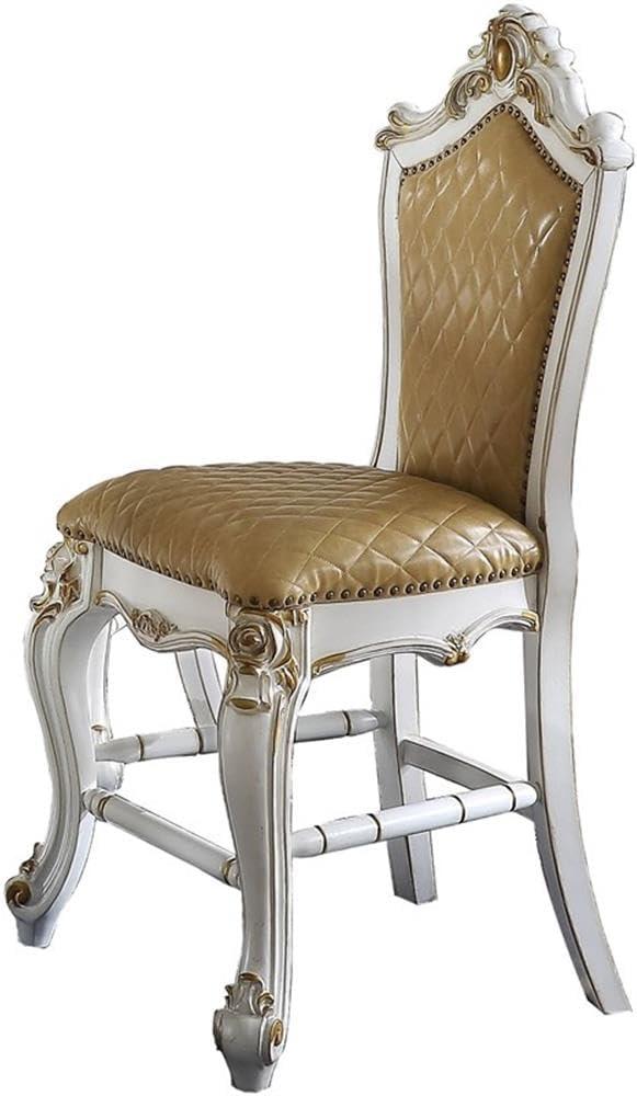 2pc 22" Picardy PU Counter Height Barstools Antique Pearl/Butterscotch - Acme Furniture: Nailhead, Wood Frame, Upholstered