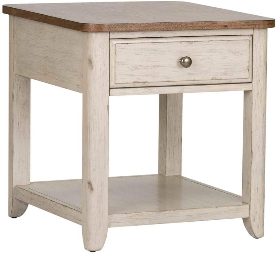 Farmhouse Reimagined White End Table with Basket