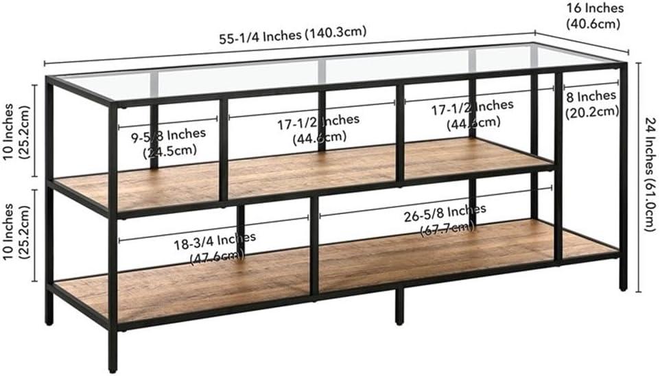 Evelyn&Zoe Winthrop Rectangular TV Stand with MDF Shelves for TV's up to 60", Blackened Bronze/Rustic Oak