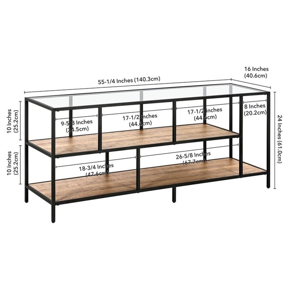 Evelyn&Zoe Winthrop Rectangular TV Stand with MDF Shelves for TV's up to 60", Blackened Bronze/Rustic Oak