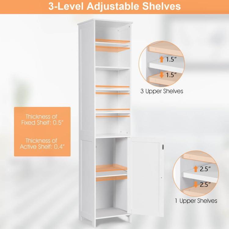 White Tall Lockable MDF Cabinet with Adjustable Shelves