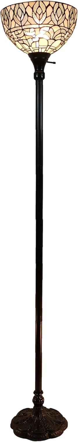 72" White Stained Glass Torchiere Floor Lamp with 3-Way Switch