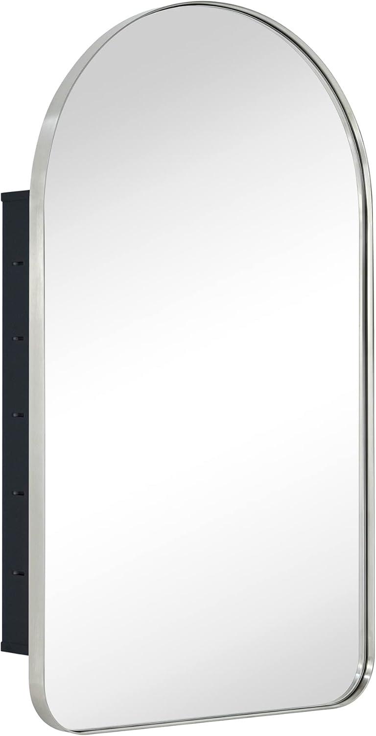 TEHOME 16 in. W x 28.3 in. H Arched Metal Framed Recessed Medicine Cabinet with Mirror for bathroom in Brushed Nickel