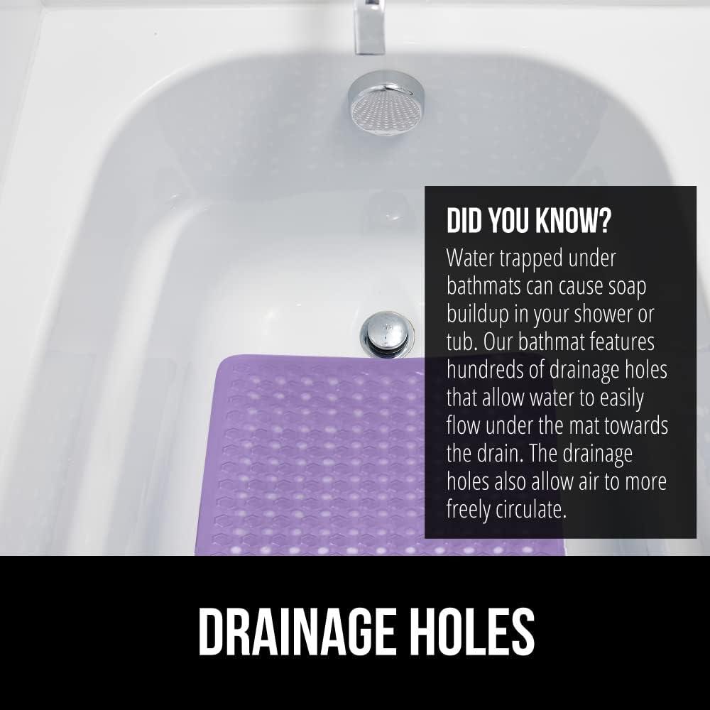 GORILLA GRIP Patented Bath Tub Shower Mat, Machine Washable Bathtub Floor Liner Mats, Suction Cups and Drain Holes to Keep Tubs Clean, Soft on Feet, Bathroom Essentials, 35x16 Inch, Purple Opaque