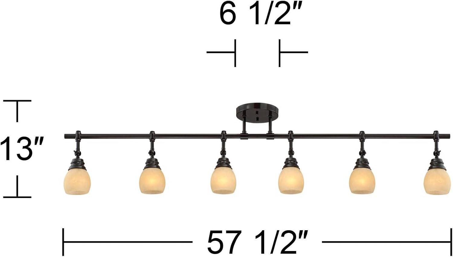 Pro Track Elm Park 6-Head Ceiling Track Light Fixture Kit Spot Light Directional Brown Bronze Finish Amber Glass Western Kitchen Bathroom 57 1/2" Wide