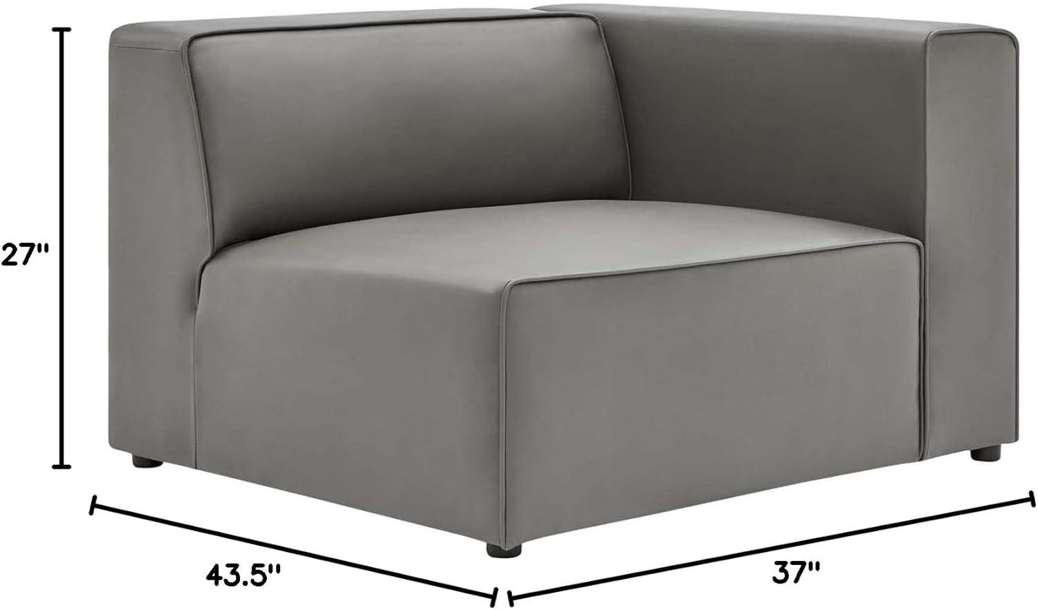 Mingle Vegan Leather Right Armchair Gray - Modway: Contemporary Modular Lounge Furniture, No Assembly Required