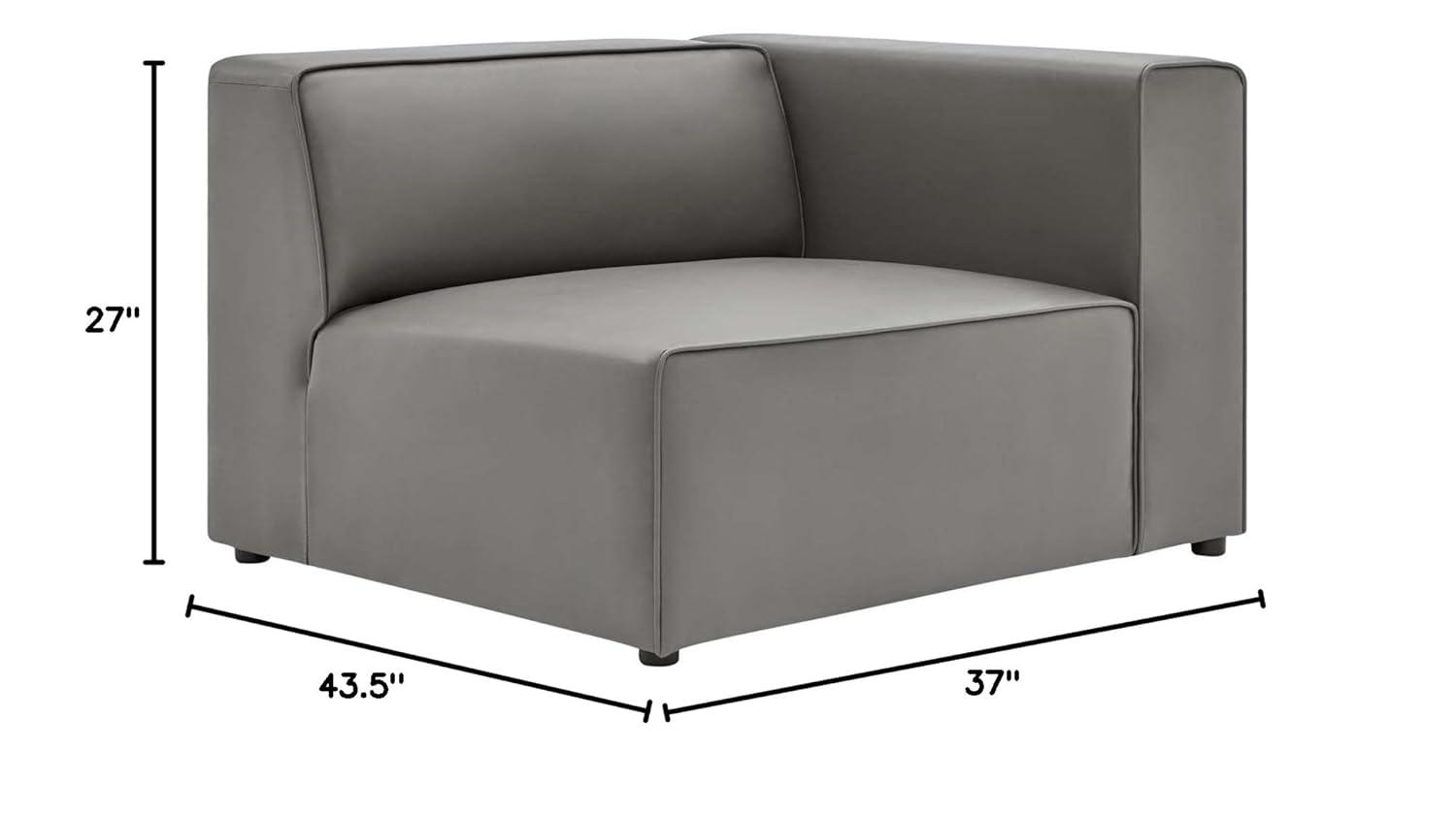 Mingle Vegan Leather Right Armchair Gray - Modway: Contemporary Modular Lounge Furniture, No Assembly Required