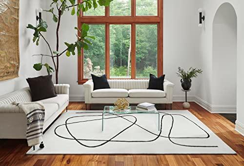 Modern Abstract Ivory Wool Hand-Tufted Area Rug 8' x 10'