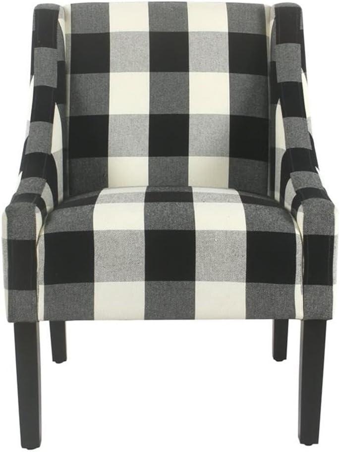 HomePop Modern Swoop Accent Armchair Black Plaid : Cotton Upholstery, Wood Legs, Foam Fill, No Assembly Required