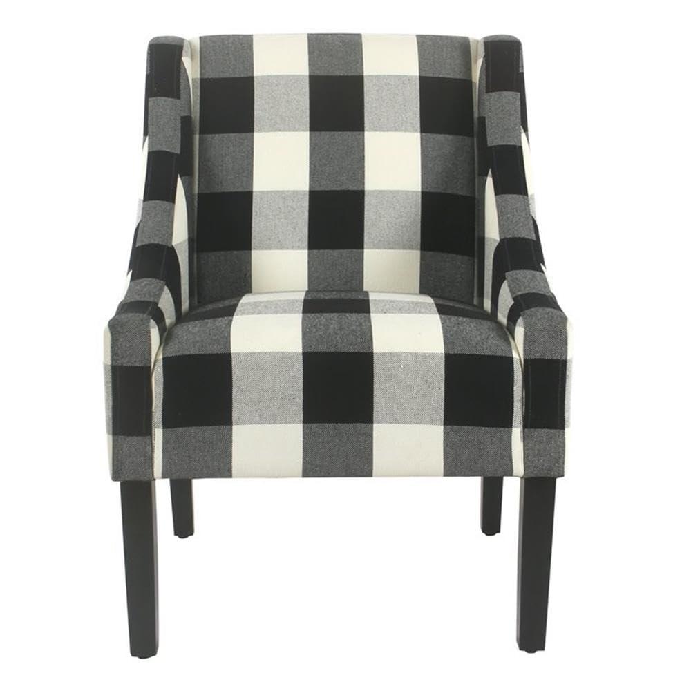 HomePop Modern Swoop Accent Armchair Black Plaid : Cotton Upholstery, Wood Legs, Foam Fill, No Assembly Required