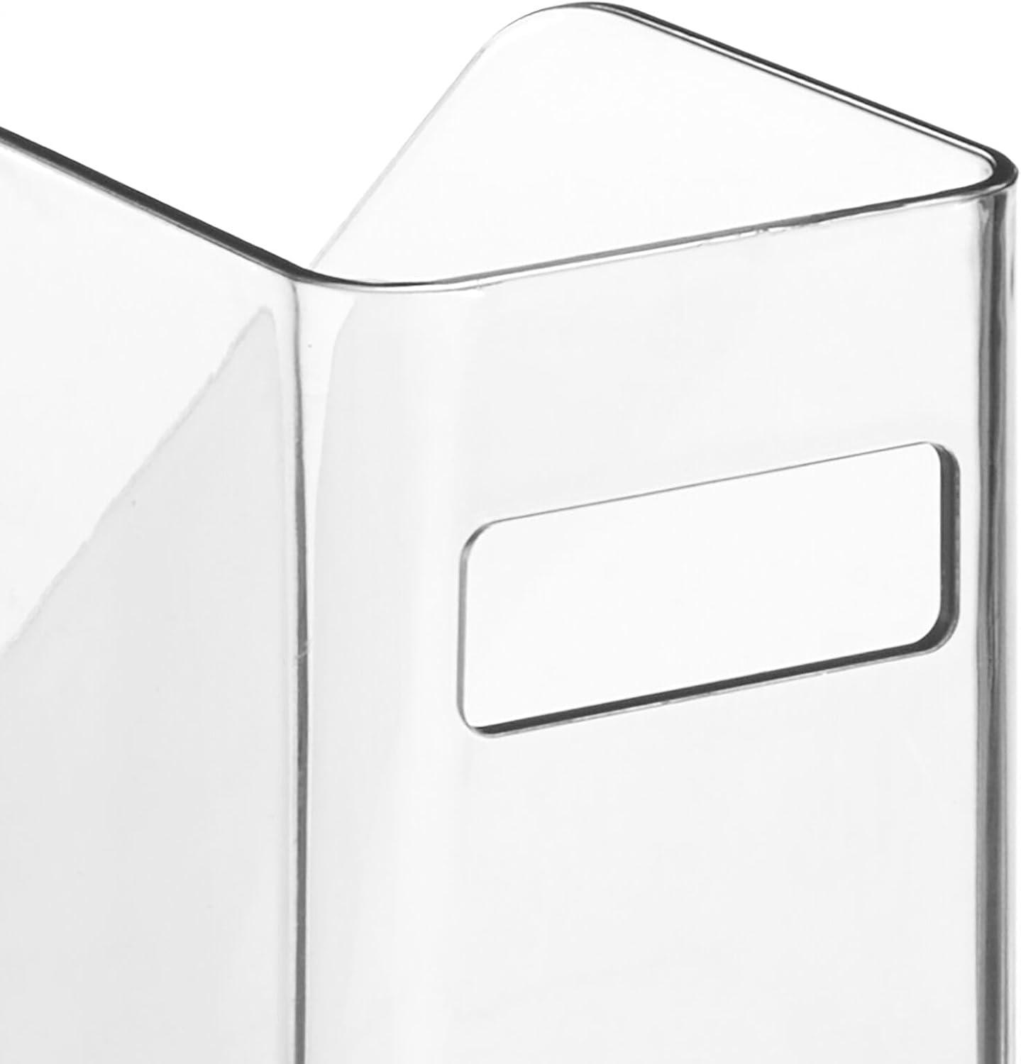 mDesign Plastic Sturdy File Folder Bin Storage Organizer Vertical with Handle Holds Notebooks Binders Envelopes Magazines Container for Home Office and Work Desktops 8 Pack Clear