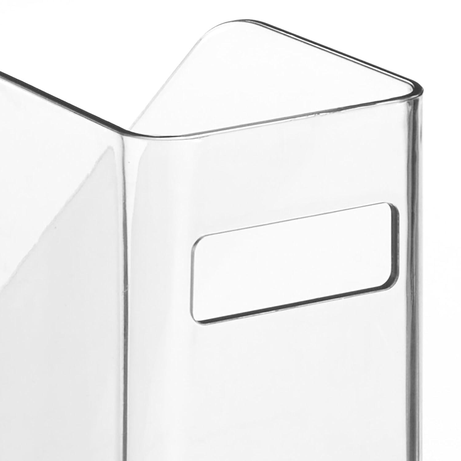 mDesign Plastic Sturdy File Folder Bin Storage Organizer Vertical with Handle Holds Notebooks Binders Envelopes Magazines Container for Home Office and Work Desktops 8 Pack Clear