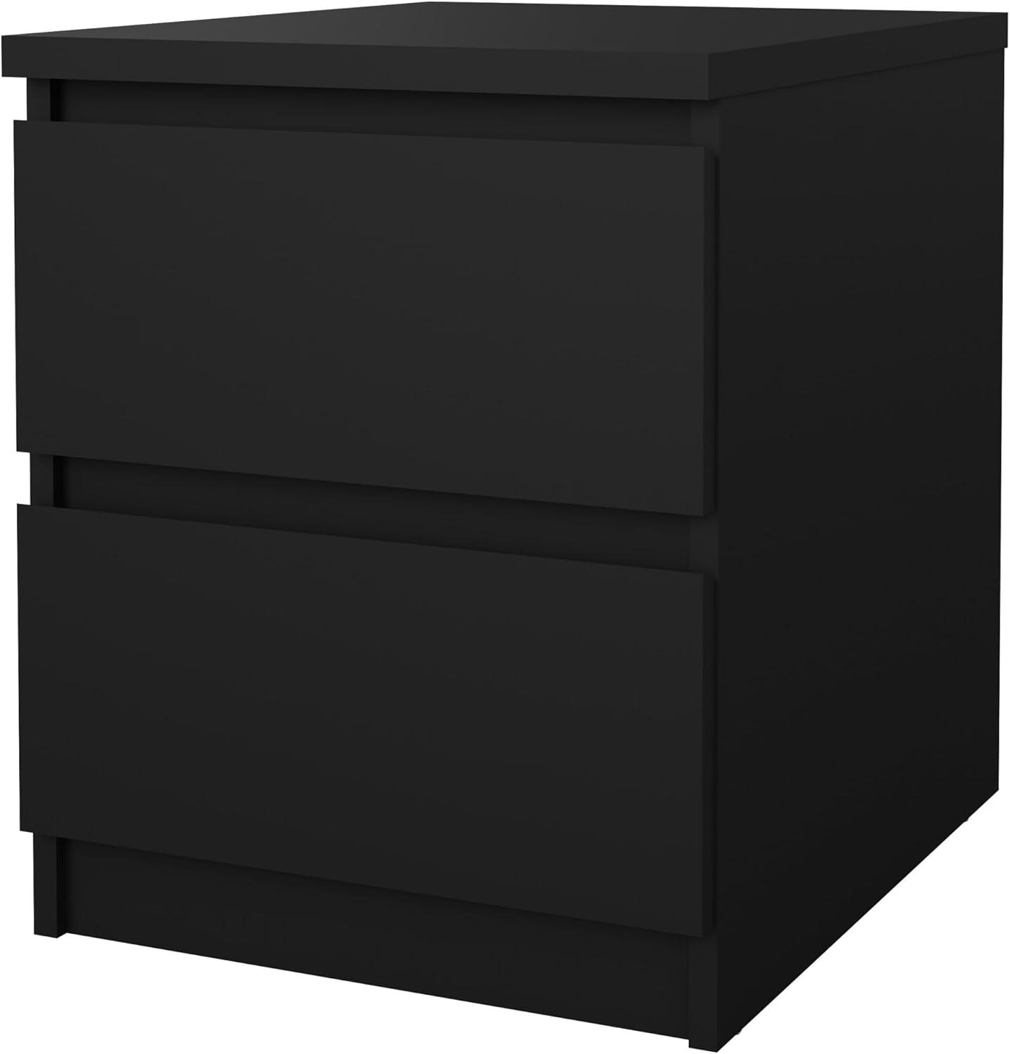 Black 2-Drawer Engineered Wood Bedroom Nightstand