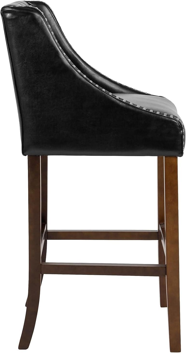 Flash Furniture Carmel Series 30" High Transitional Tufted Walnut Barstool with Accent Nail Trim