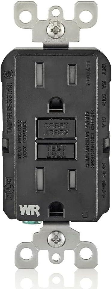 Leviton GFWT1-E Self-Test SmartlockPro Slim GFCI Weather-Resistant and Tamper-Resistant Receptacle with LED Indicator, 15 Amp, Black