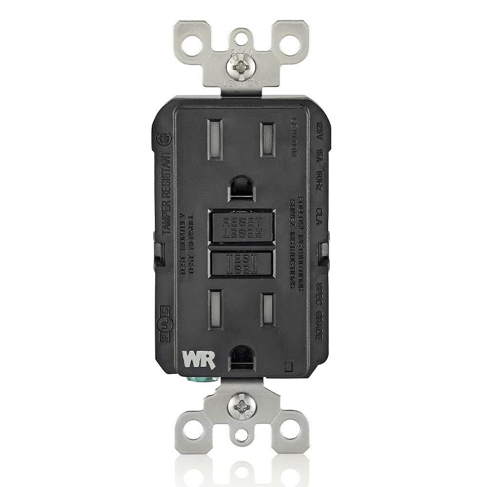 Leviton GFWT1-E Self-Test SmartlockPro Slim GFCI Weather-Resistant and Tamper-Resistant Receptacle with LED Indicator, 15 Amp, Black