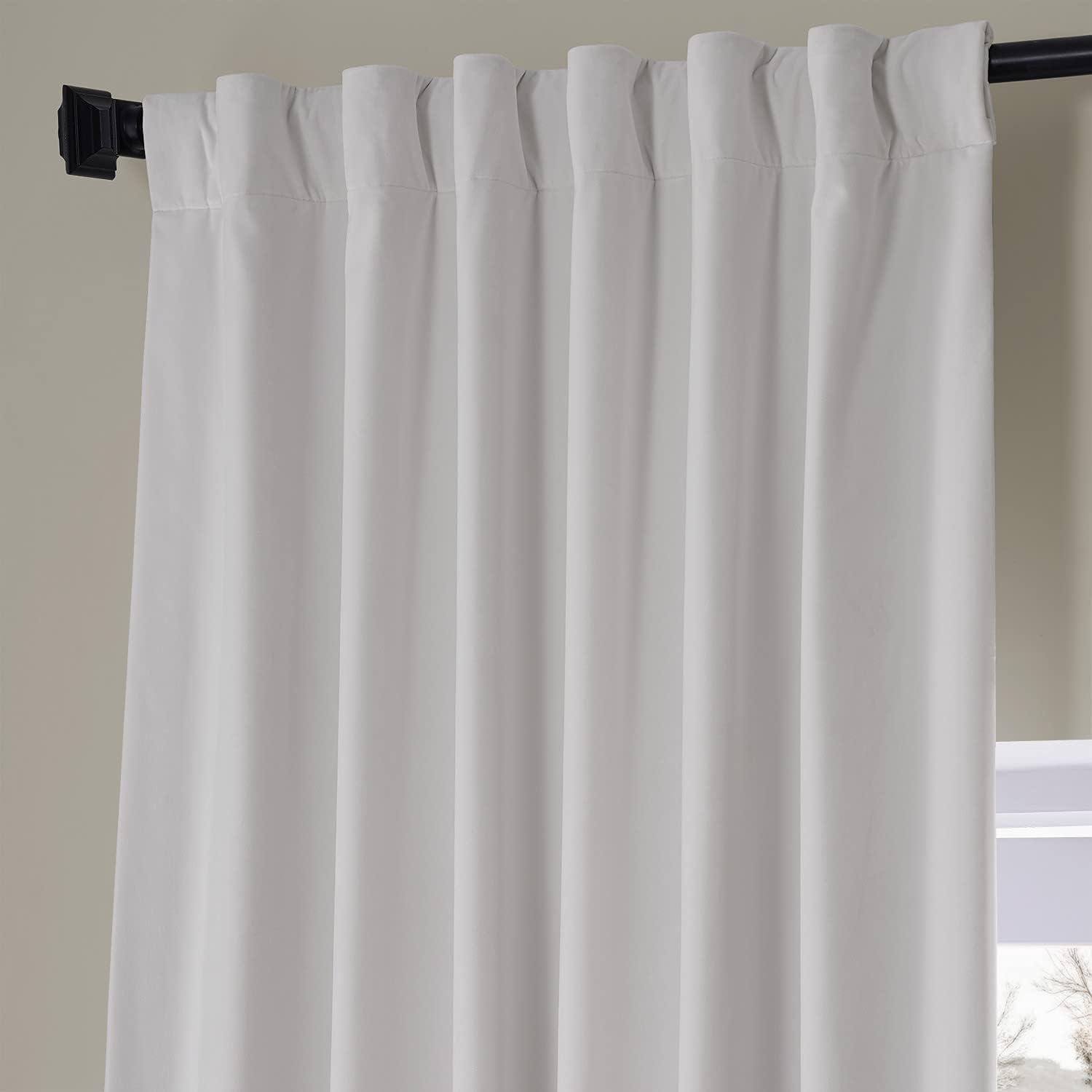 Half Price Drapes Signature Misty White Plush Velvet Hotel Blackout Curtains (1 Panel), 50W X 108L