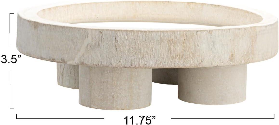 Whitewash Paulownia Wood Round Pedestal Tray