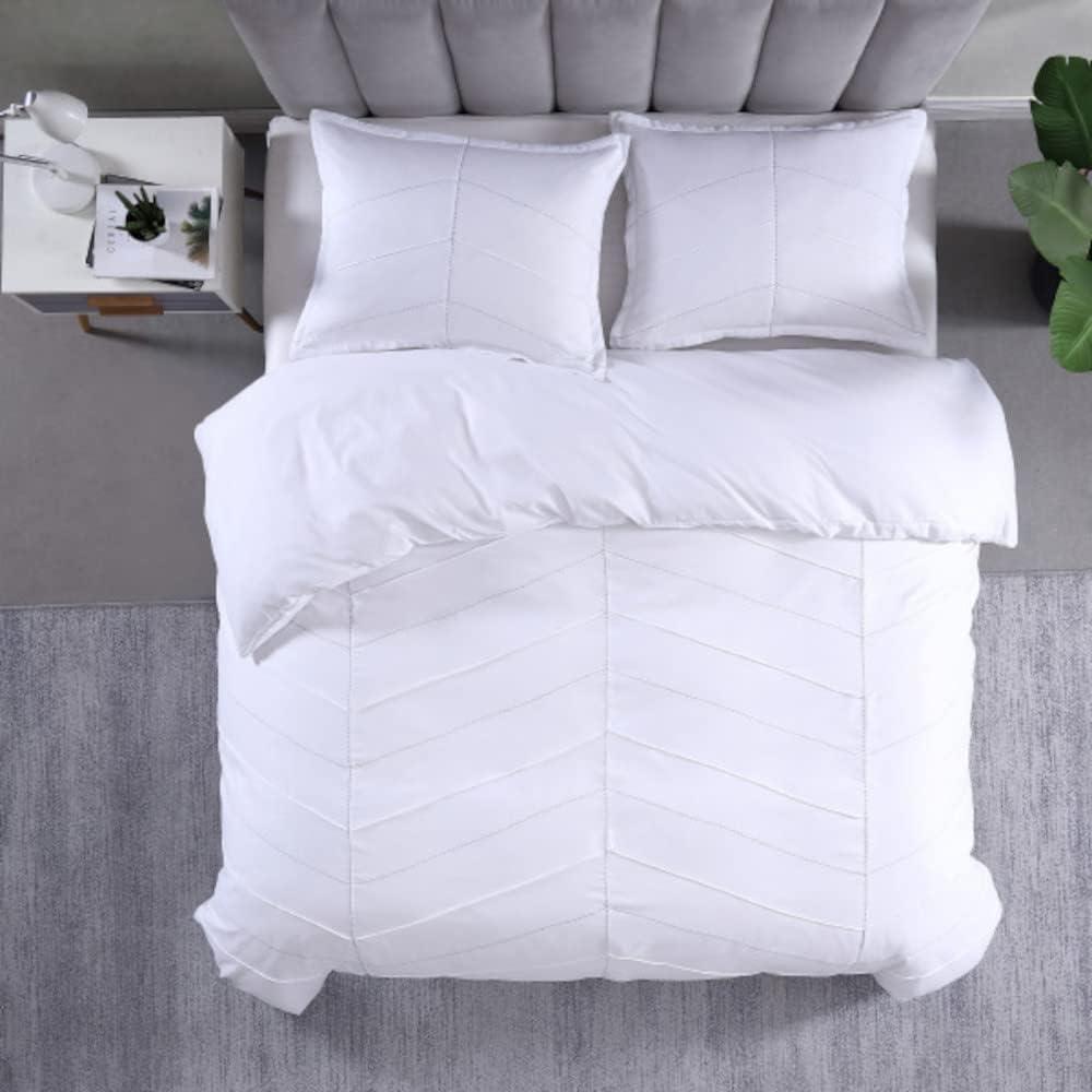 White Chevron Pintuck Full/Queen Duvet Cover Set