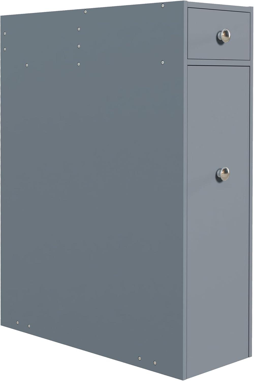 Space Saving Gray Bathroom Floor Organizer Cabinet with Drawers & Toilet Paper Holder Freestanding 4-Tier Storage Solution