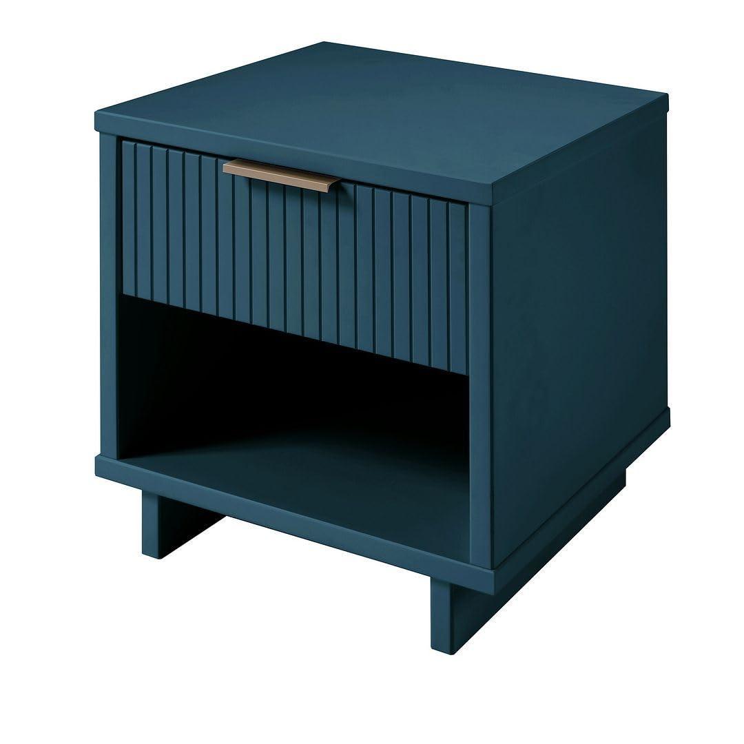 Manhattan Comfort Granville Modern 1 Drawer Nightstand Midnight Blue: Wood Frame, Storage Shelf, 30 Day Warranty