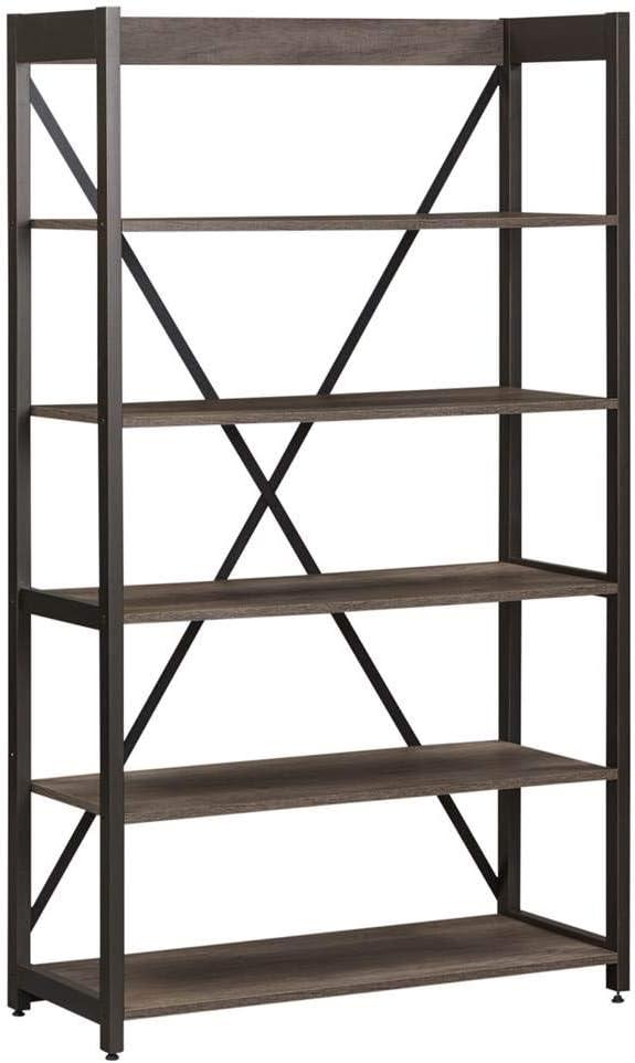 Brown Adjustable Metal Frame 5-Shelf Bookcase