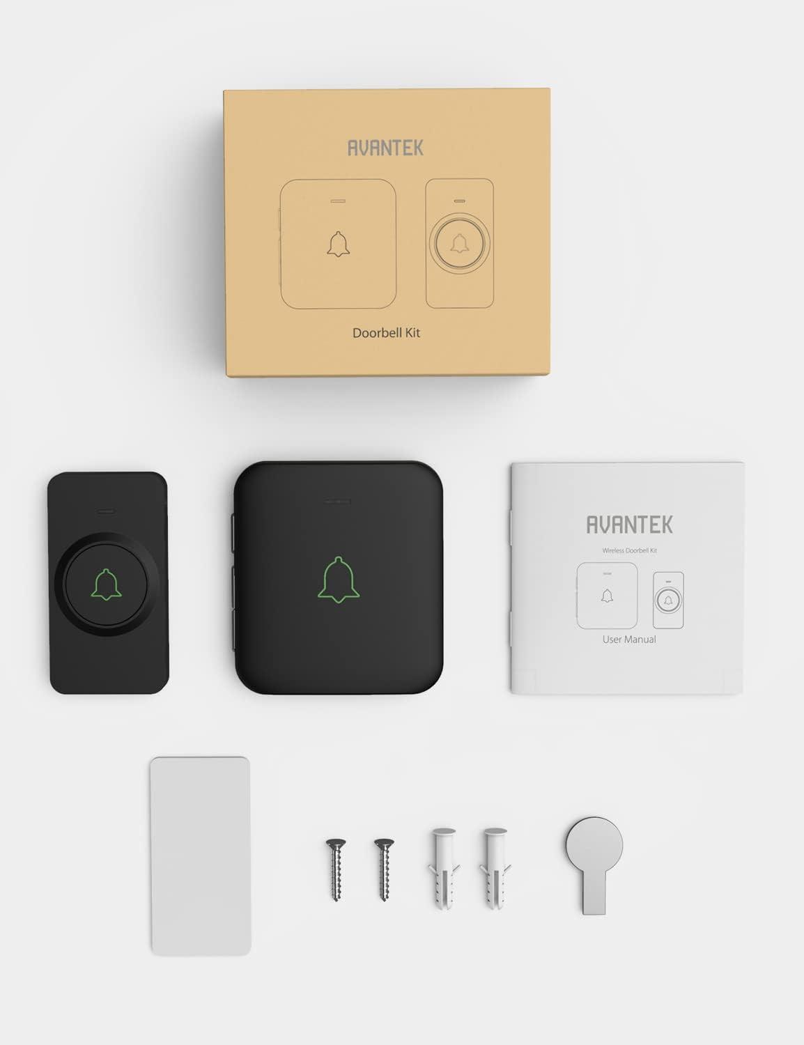 AVANTEK Wireless Door Bell, Mini CB-11 Waterproof Doorbell Chime Operating at 1000 Feet with 52 Melodies, 5 Volume Levels & LED Flash