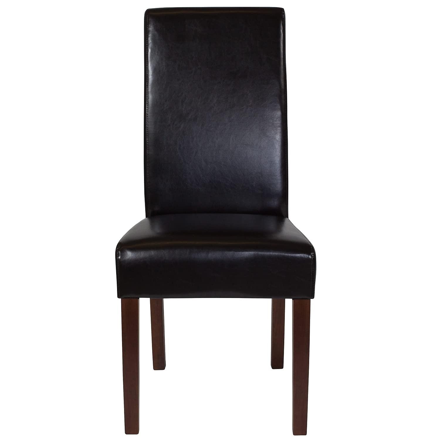 Flash Furniture Set of 2 Greenwich Series Brown LeatherSoft Upholstered Panel Back Mid-Century Parsons Dining Chairs