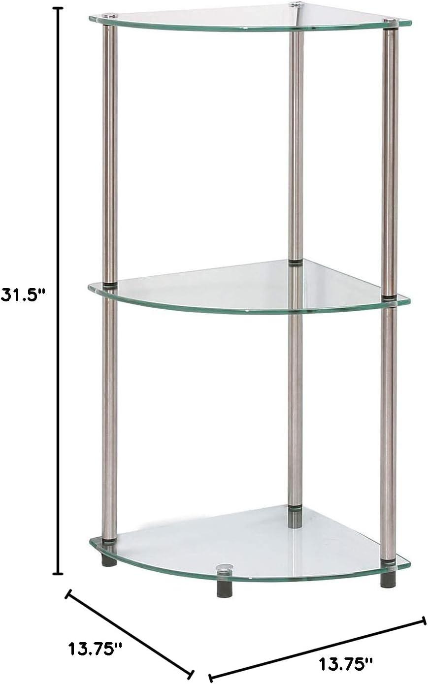 Convenience Concepts Designs2Go Classic Glass 3 Tier Corner Shelf, Multiple Finishes